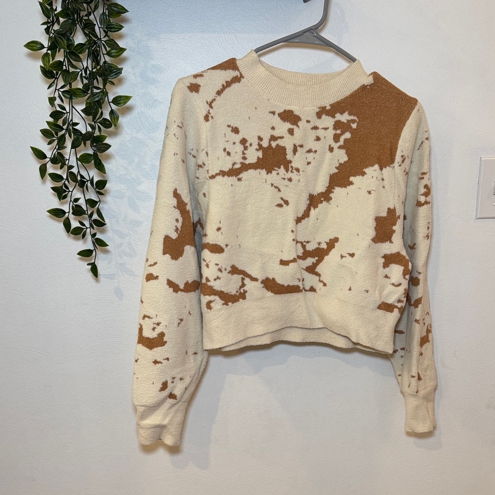 Kerisma Cream and Brown Patterned oversized croppedSweater angora blend size S/M